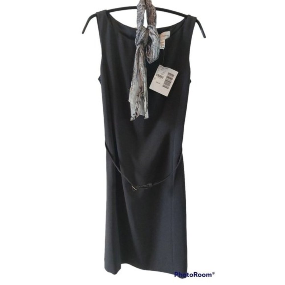 Casual Corner Womens Career Belted Dress‎ w/Scarf Size 6 Sleeveless Shift Grey